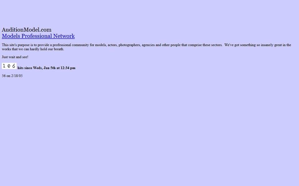 Peak-activity snapshot of auditionmodel.com from Feb 20, 2005